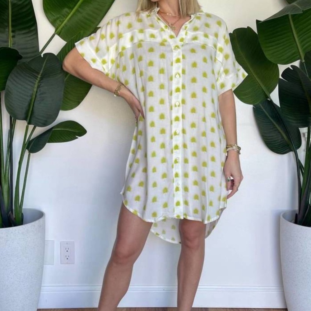 SKEMO kalapa short sleeve mini shirt button dress in lime Medium